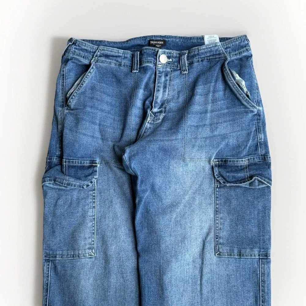 True Religion Cargo Carpenter Denim Jeans Size 31 Blue Zip 5-Pocket Women Y2K